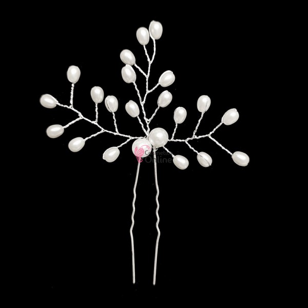 Ac metalic pentru par ACM010CC Argintiu cu perlute elegante